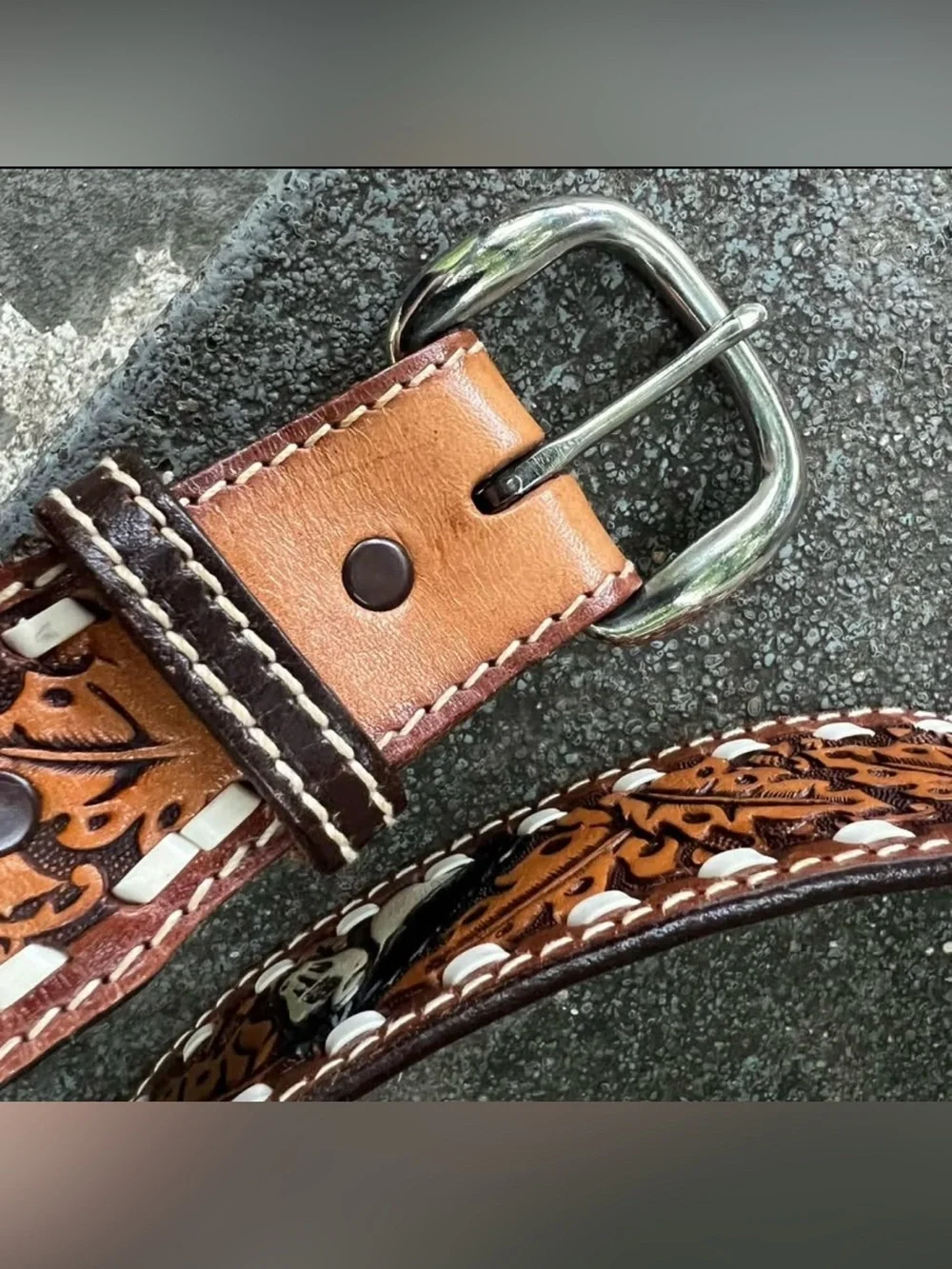 Vintage 1997 Hand Painted Tooled Leather Belt Sz 42